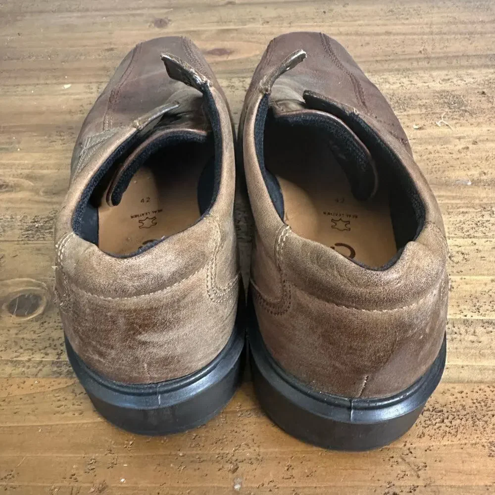 ECCO Shoes Mens 8 Dress Oxford Brown Leather Lace Up Bicycle Toe Low Heels